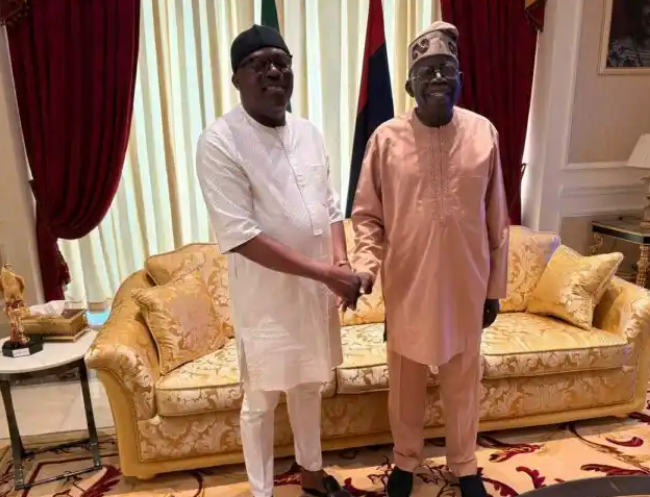 Siminalayi Fubara meets with President Bola Tinubu during a private visit in Lagos.